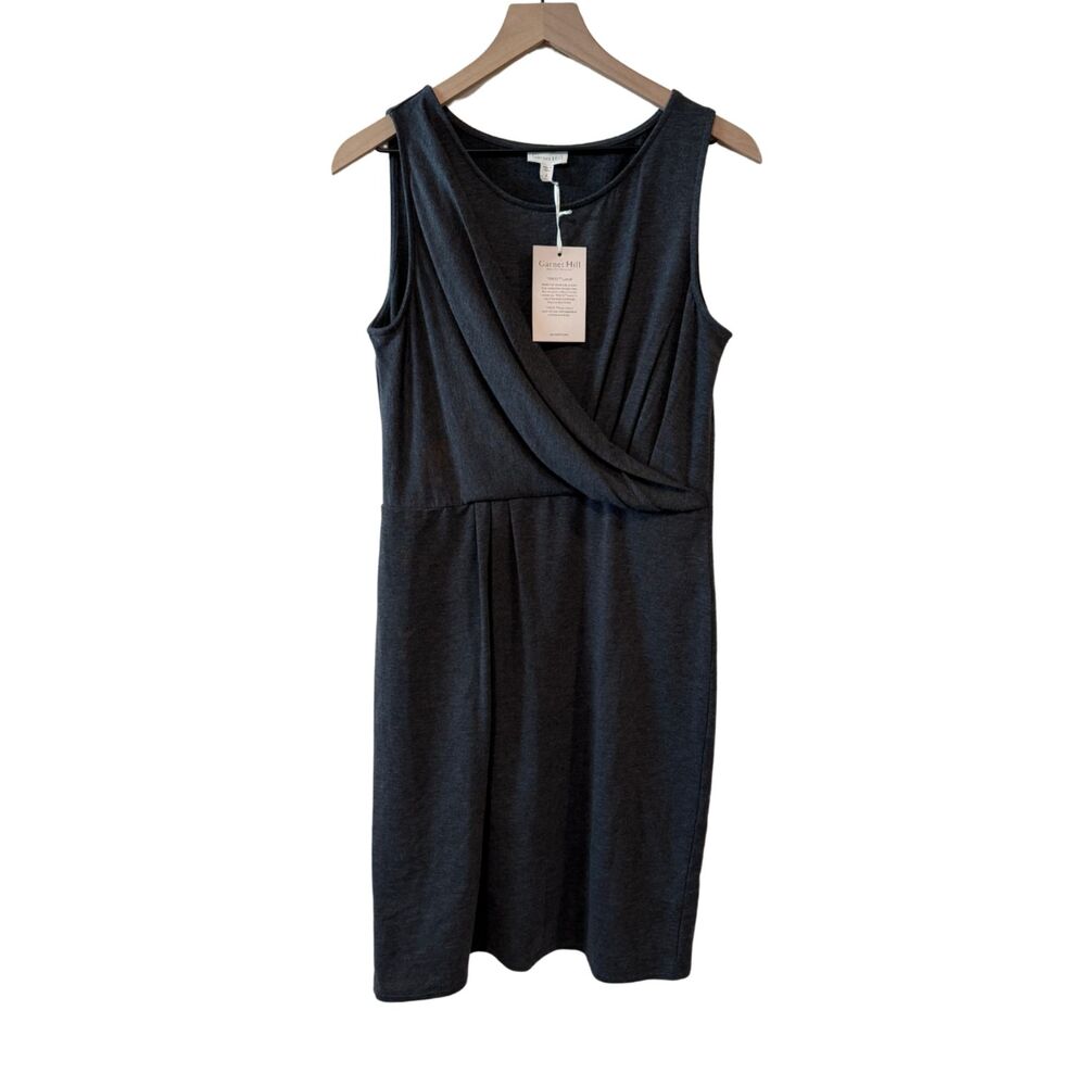 NWT Garnet Hill Charcoal Gray Cross Pleated Sleeveless Knit Dress Size S Office
